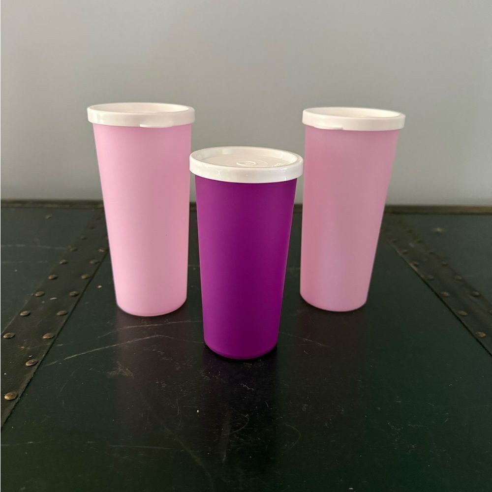 Tupperware Tumbler 2 Pink 12 Ounces 1 Purple 9 Ounces New